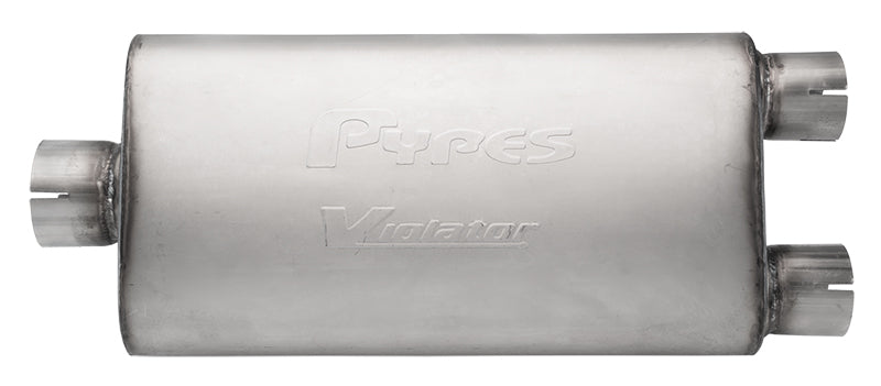 Violator Series Muffler 3 in Center Inlet/2.5 in Dual Outlet 18 in L Hardware Not Incl Natural 409 Stainless Steel Pypes Performance Exhaust