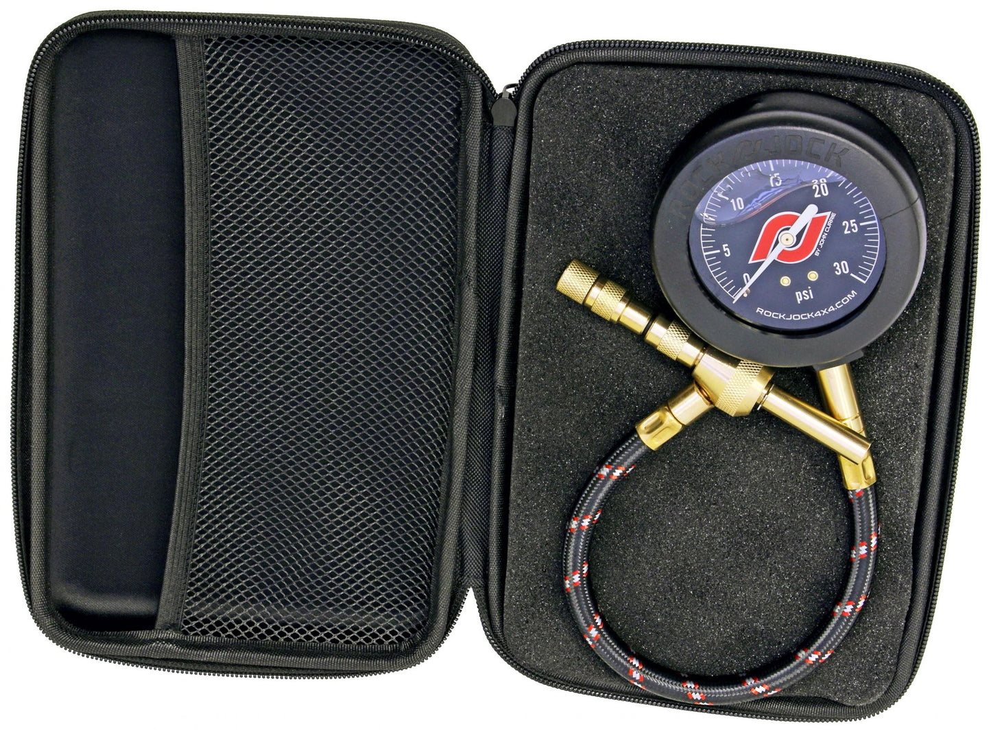 Elite Analog Tire Deflator 3 Inch Stainless Steel Liquid Filled Gauge Rubber Cover Zipper Case RockJock 4x4-3