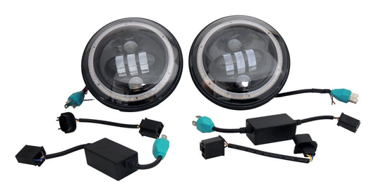 Headlight Conversion Kit 2007-2018 JK Wrangler w/ LED Halo Rings 2 LED Headlights with an H4 Connector 2 Canbus Modules 2 H4 to H13 Adapters RT Off Road-1