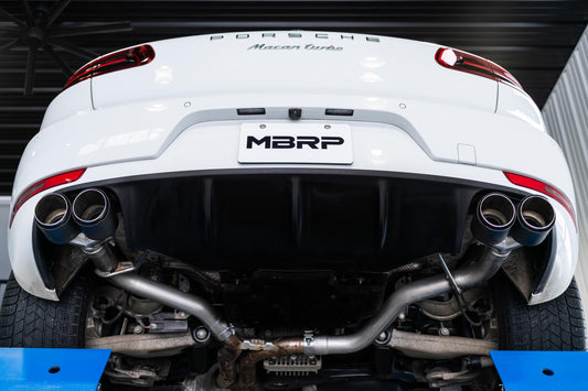 Porsche 2.5 Inch Axle Back Dual Split Rear Bypass Armor Pro Series Carbon Fiber Tips For 14-Up Porsche Macan MBRP-1