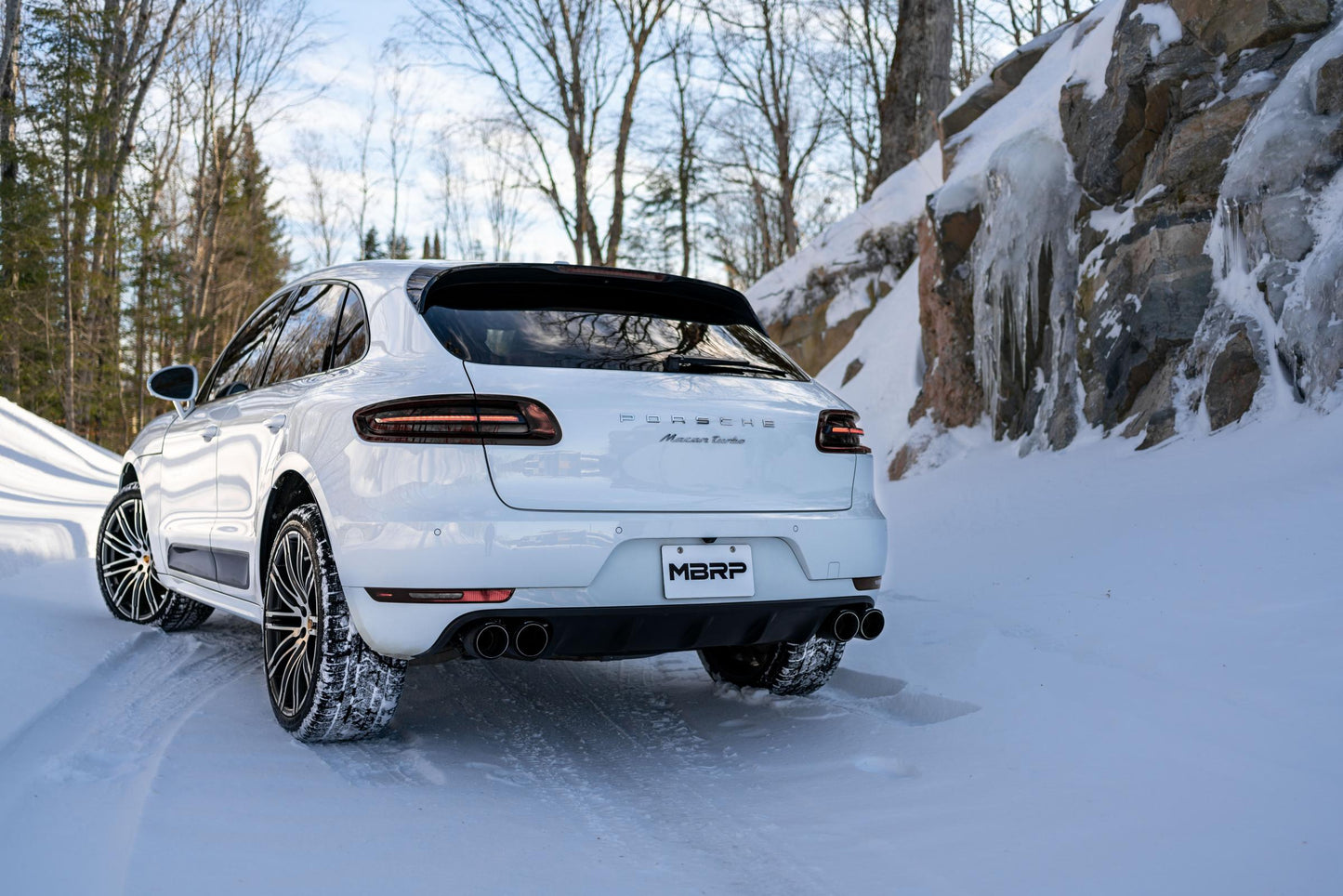 Porsche 2.5 Inch Axle Back Dual Split Rear Bypass Armor Pro Series Carbon Fiber Tips For 14-Up Porsche Macan MBRP-9