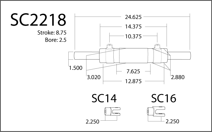 PSC Steering Double Ended XD Steering Cylinder Kit for Full Hydraulic Steering Systems, 2.5 Inch X 8.75 Inch X 1.50 Inch Rod PSC Performance Steering Components
