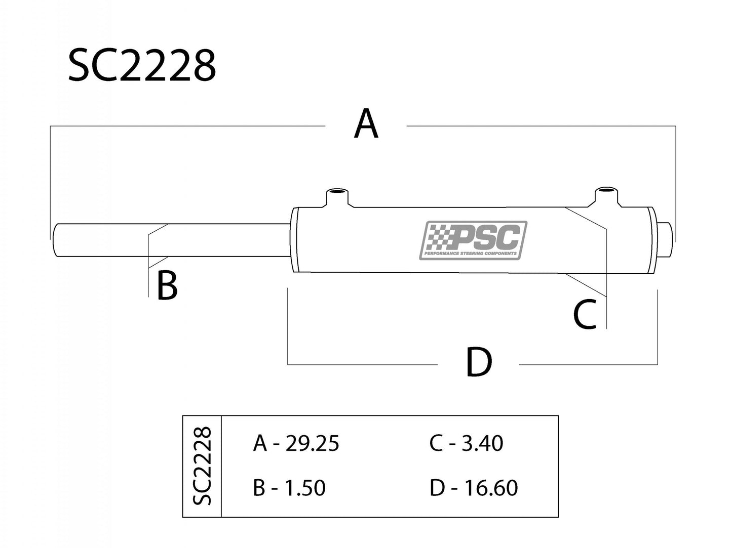 PSC Steering Double Ended XD Steering Assist Cylinder for Full Hydraulic Steering Systems with 5 Ton Rockwell Axle, 3.0 X 11.0 Inch PSC Performance Steering Components