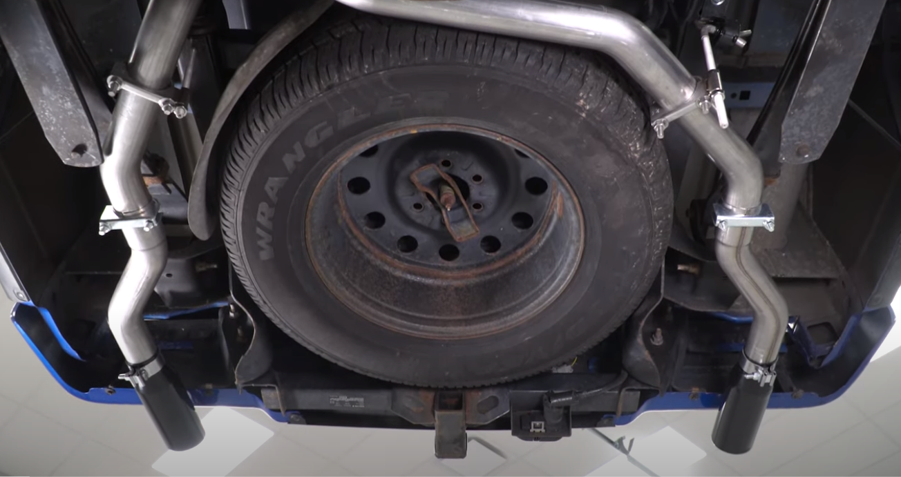 Cat Back System 09-14 Ford F150 Split Rear Dual Exit 3 in Intermediate And Tail Pipe Violator Muffler Incl/Hardware/3.5 in Black Tips Incl Natural Finish 409 Stainless Steel Pypes Performance Exhaust-2