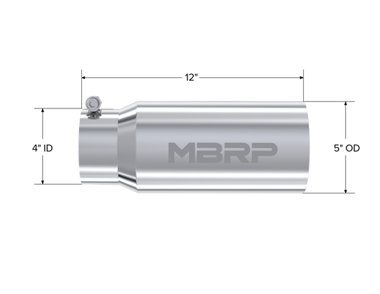 Exhaust Tail Pipe Tip 5 Inch O.D. Dual Wall Straight 4 Inch Inlet 12 Inch Length T304 Stainless Steel MBRP-1