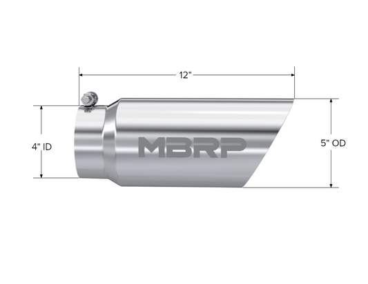 Exhaust Tail Pipe Tip 5 Inch O.D. Dual Wall Angled 4 Inch Inlet 12 Inch Length T304 Stainless Steel MBRP-1