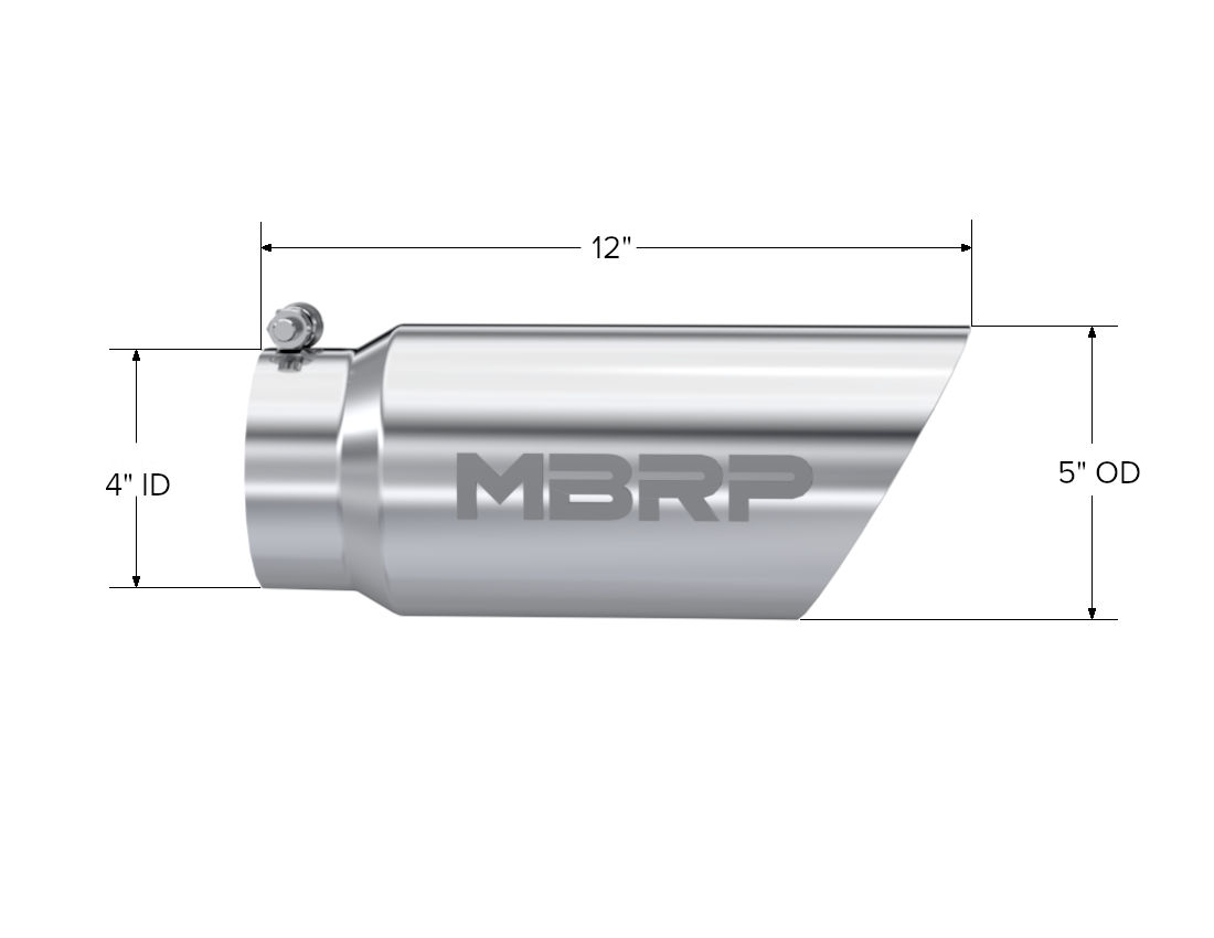 Exhaust Tail Pipe Tip 5 Inch O.D. Dual Wall Angled 4 Inch Inlet 12 Inch Length T304 Stainless Steel MBRP-1