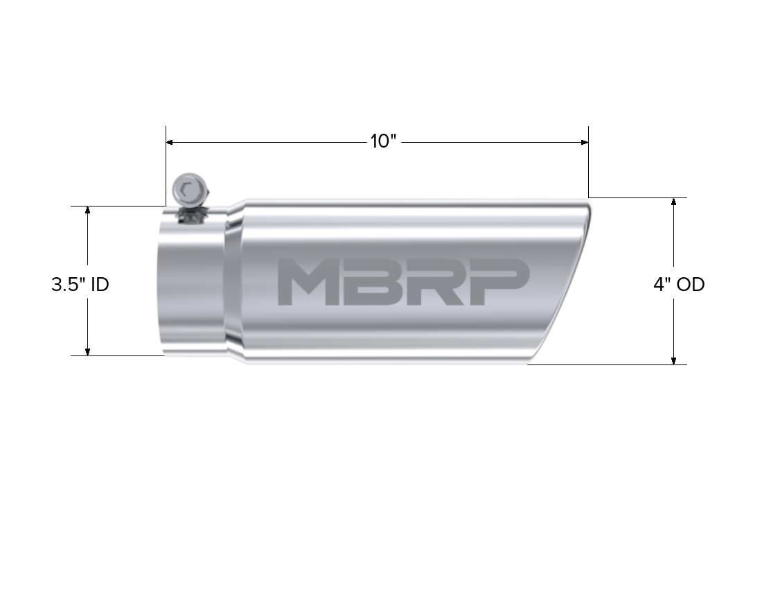 T304 Stainless Steel Tip, 4 Inch OD Angled Rolled End, 3.5 Inch Inlet, 10 Inch length, MBRP-1