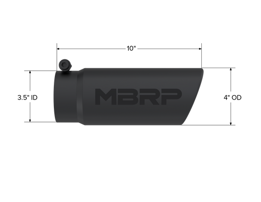 Black Coated Tip, 4 Inch OD Angled Roll End End, 3.5 Inch Inlet, 10 Inch Length, MBRP-1