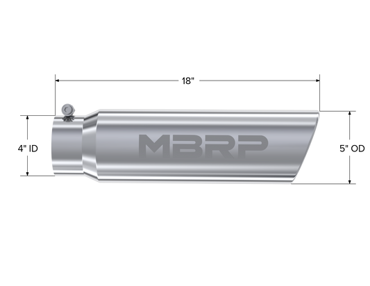 Exhaust Tip, T304 5 Inch OD Angled Rolled End, 4 Inch Inlet 18 Inch length MBRP-1