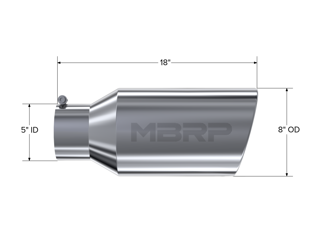 Exhaust Tip 8 Inch O.D. Rolled End 5 Inch Inlet 18 Inch Length T304 Stainless Steel MBRP-1