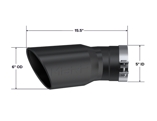Exhaust Tip 6 Inch O.D. Angled Rolled End 5 Inch Inlet 15 1/2 Inch Length 30 Degree Bend MBRP-1
