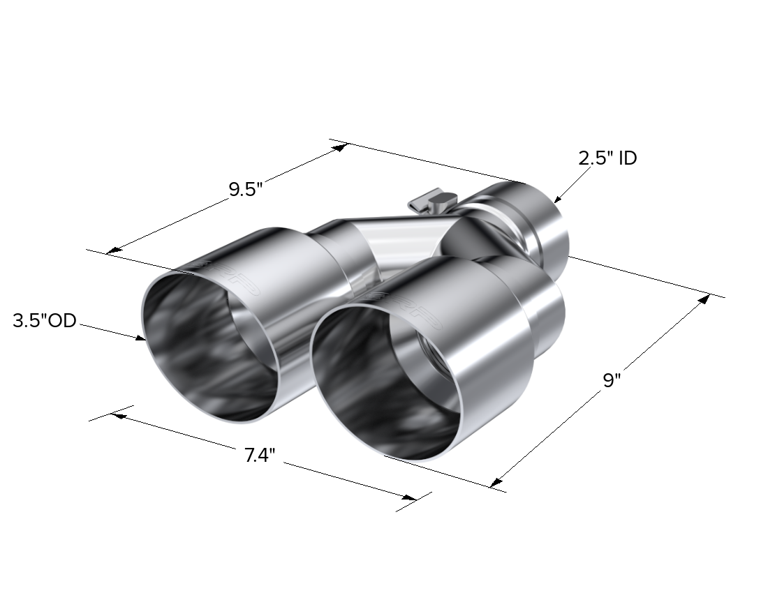 T304 Stainless Steel Tip 2.5 Inch ID Dual 3.5 Inch OD Out 9.5 Inch Length Single Wall MBRP-2