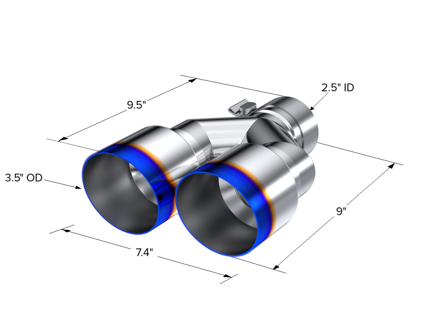 T304 Stainless Steel Burnt End Tip 2.5 Inch ID Dual 3.5 Inch OD Out 9.5 Inch Length Single Wall MBRP-2