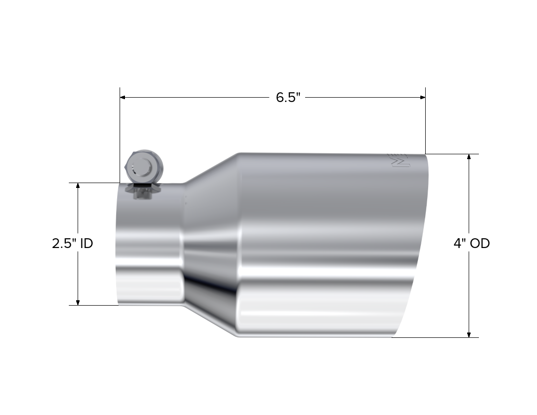 T304 Stainless Steel Tip 2.5 Inch ID 4 Inch OD Single Wall Angle Cut 6.5 Inch Length MBRP-1