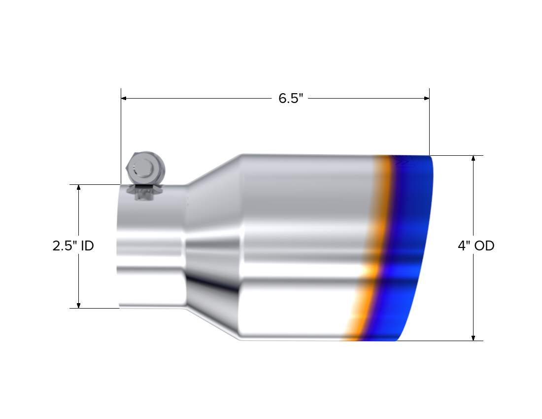 T304 Stainless Steel Burnt End Tip Pro Series 2.5 Inch ID 4 Inch OD Single Wall Angle Cut 6.5 Inch Length MBRP-1