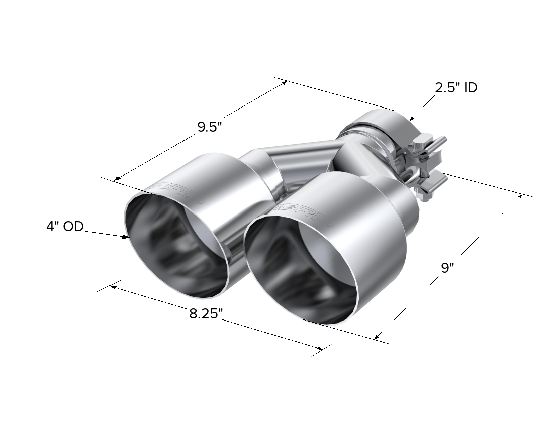T304 Stainless Steel Tip 2.5 Inch ID Dual 4 Inch OD Out 9.55 Inch Length Single Wall MBRP-2