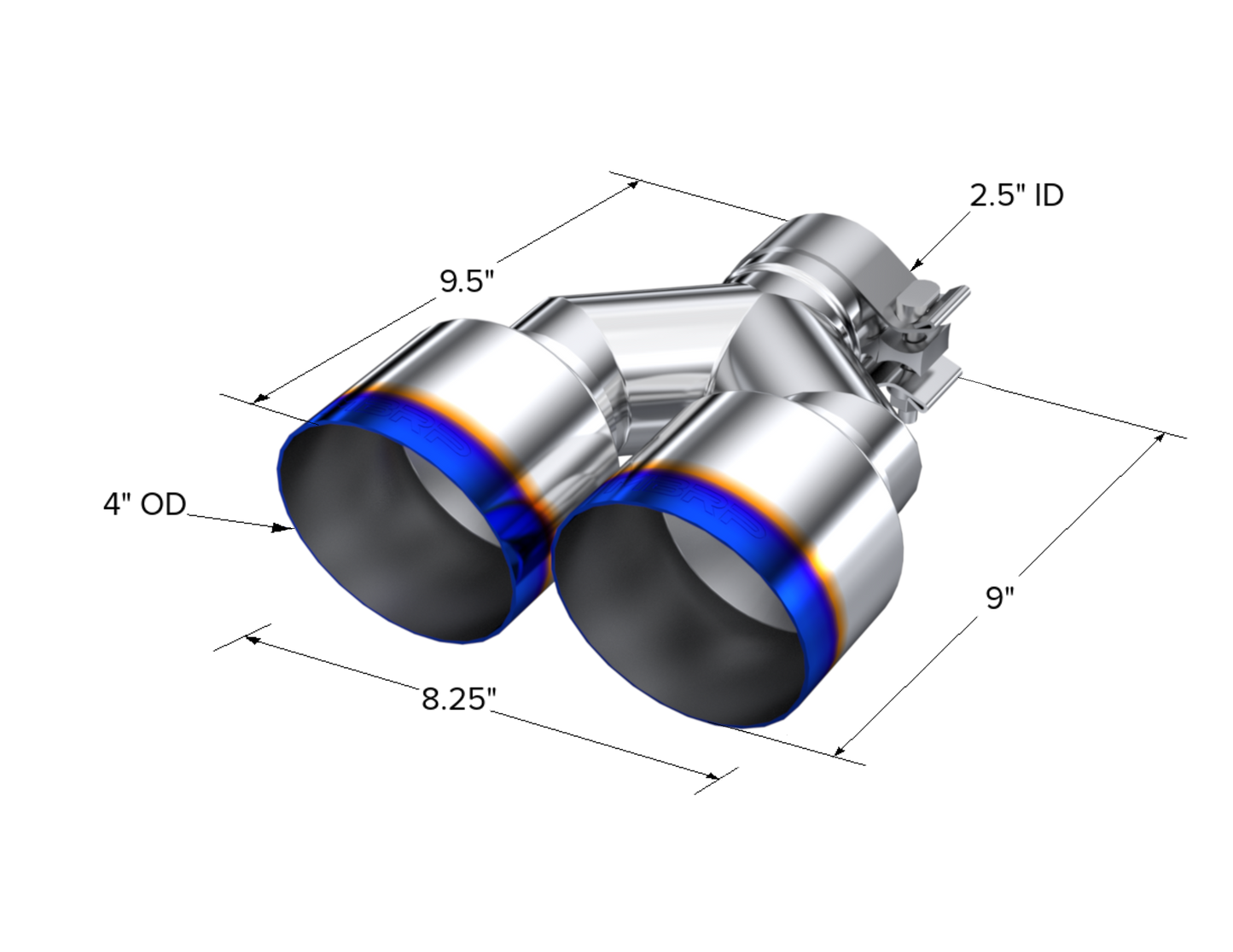 T304 Stainless Steel Burnt End Tip Pro Series 2.5 Inch ID Dual 4 Inch OD Out 9.55 Inch Length Single Wall MBRP-2