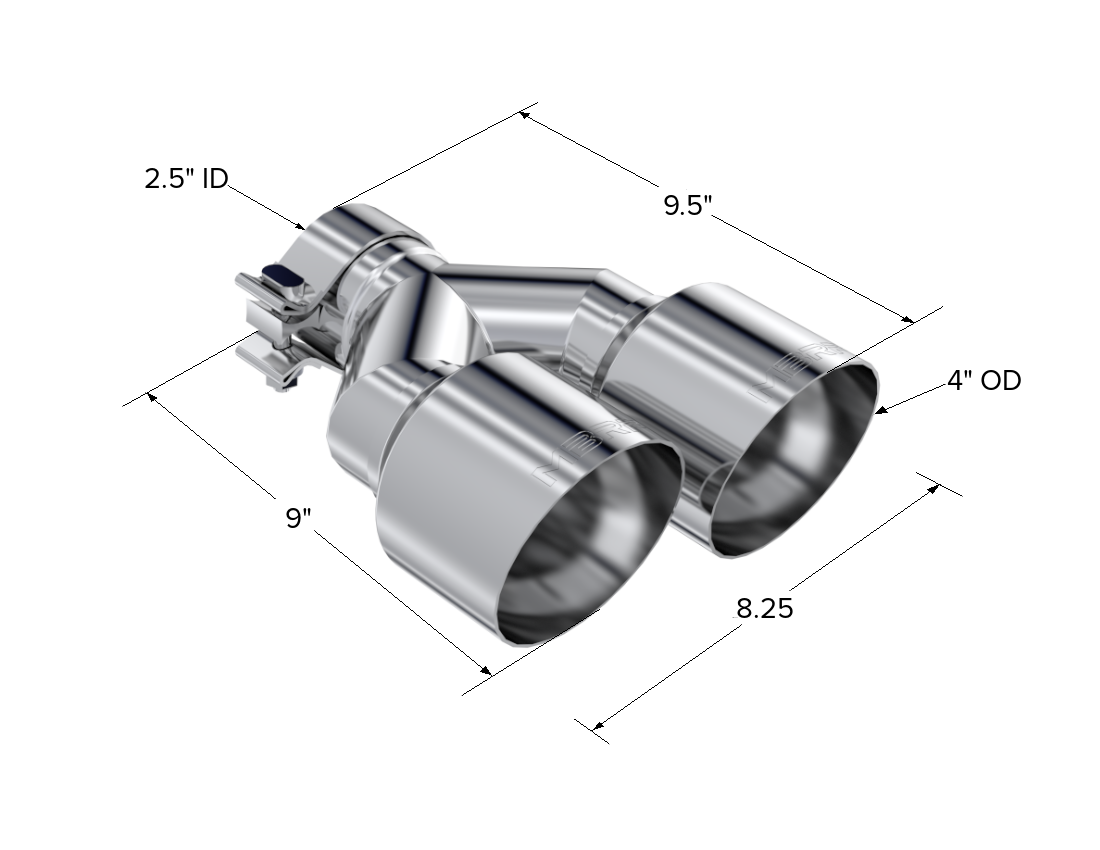 T304 Stainless Steel Tip 2.5 Inch ID Dual 4 Inch OD Out 9.55 Inch Length Single Wall MBRP-2