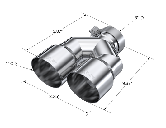 T304 Stainless Steel Tip 3.0 Inch ID 4.0 Inch OD Dual Out 9.87 Inch Length Dual Wall MBRP-1