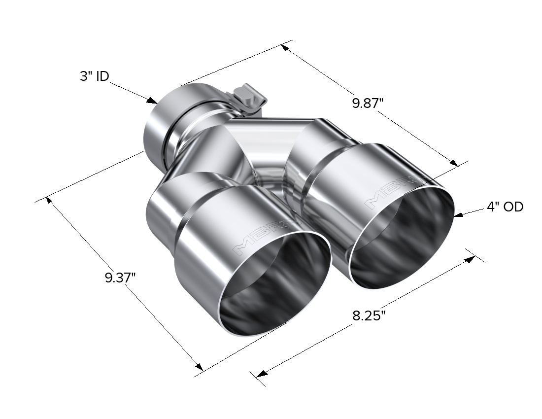 T304 Stainless Steel Tip 3.0 Inch ID 4.0 Inch OD Dual Out 9.87 Inch Length Dual Wall MBRP-1