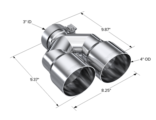 T304 Stainless Steel Tip 3.0 Inch ID 4.0 Inch OD Dual Out 9.87 Inch Length Dual Wall MBRP-1