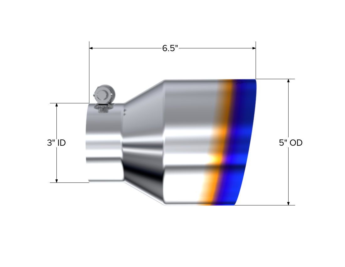 Burnt End Tip 3 inch ID 5 Inch OD Out 6.5 Inch Length Angle Cut Single Wall Universal Tail Pipe Tip T304 Stainless Steel MBRP-1