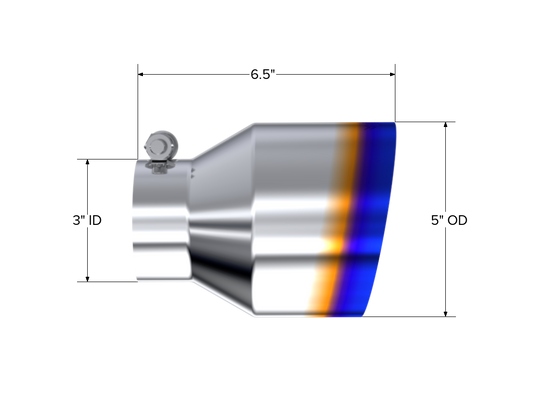 Burnt End Tip 3 inch ID 5 Inch OD Out 6.5 Inch Length Angle Cut Single Wall Universal Tail Pipe Tip T304 Stainless Steel MBRP-1