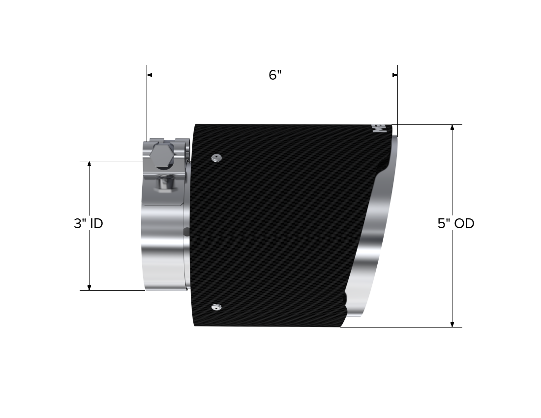 Carbon Fiber Tip 3 inch ID 5 inch OD Out 6.13 inch Length Angle Cut Dual Wall MBRP-1