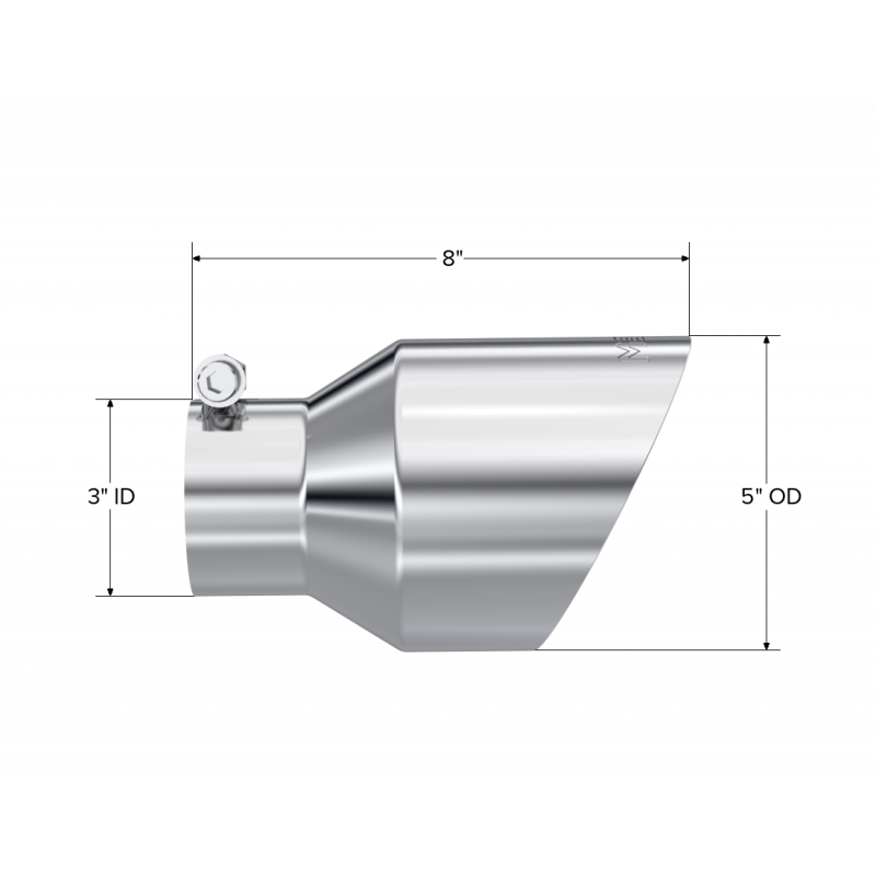 Exhaust Tip 3 Inch ID 5 Inch OD Out 8 Inch Length Angle Cut Dual Wall T304 Stainless Steel MBRP-1