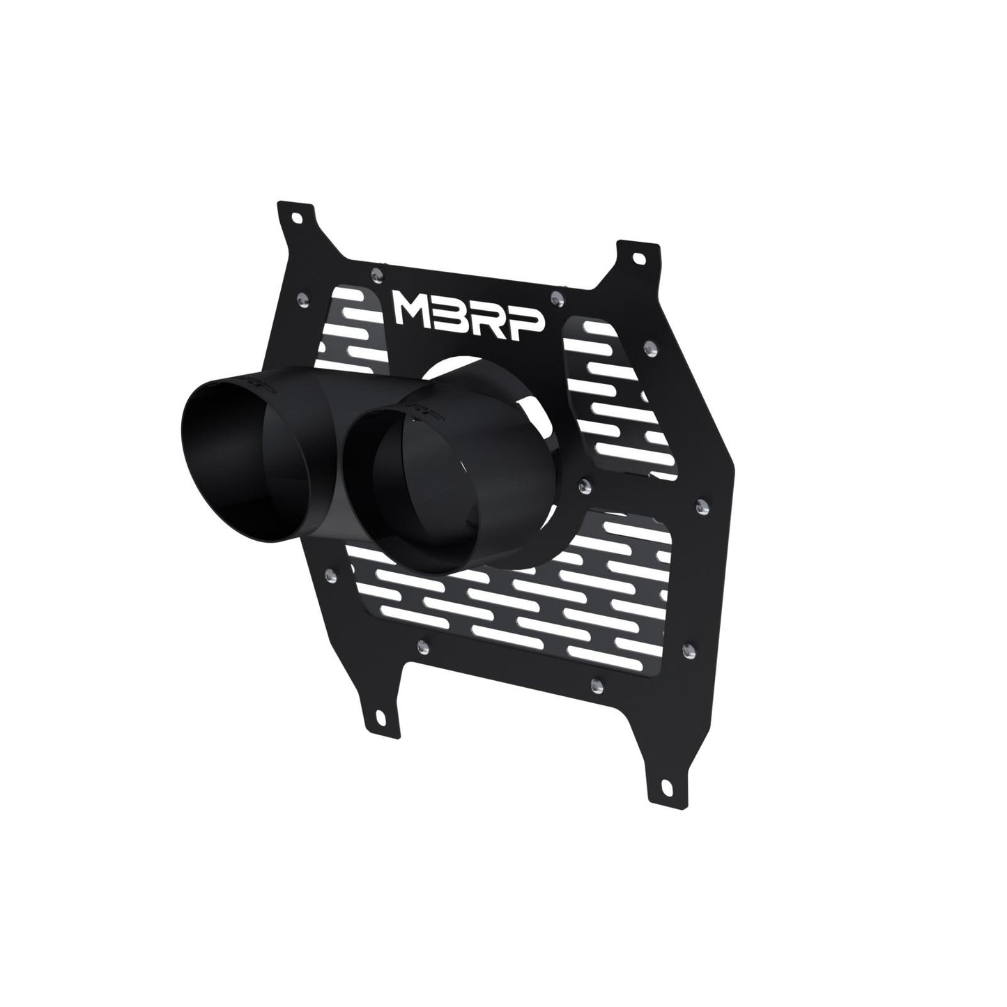 24-Present Can-Am Maverick R, Black-Coated 4-Inch OD Dual Tip and Shield Assembly MBRP