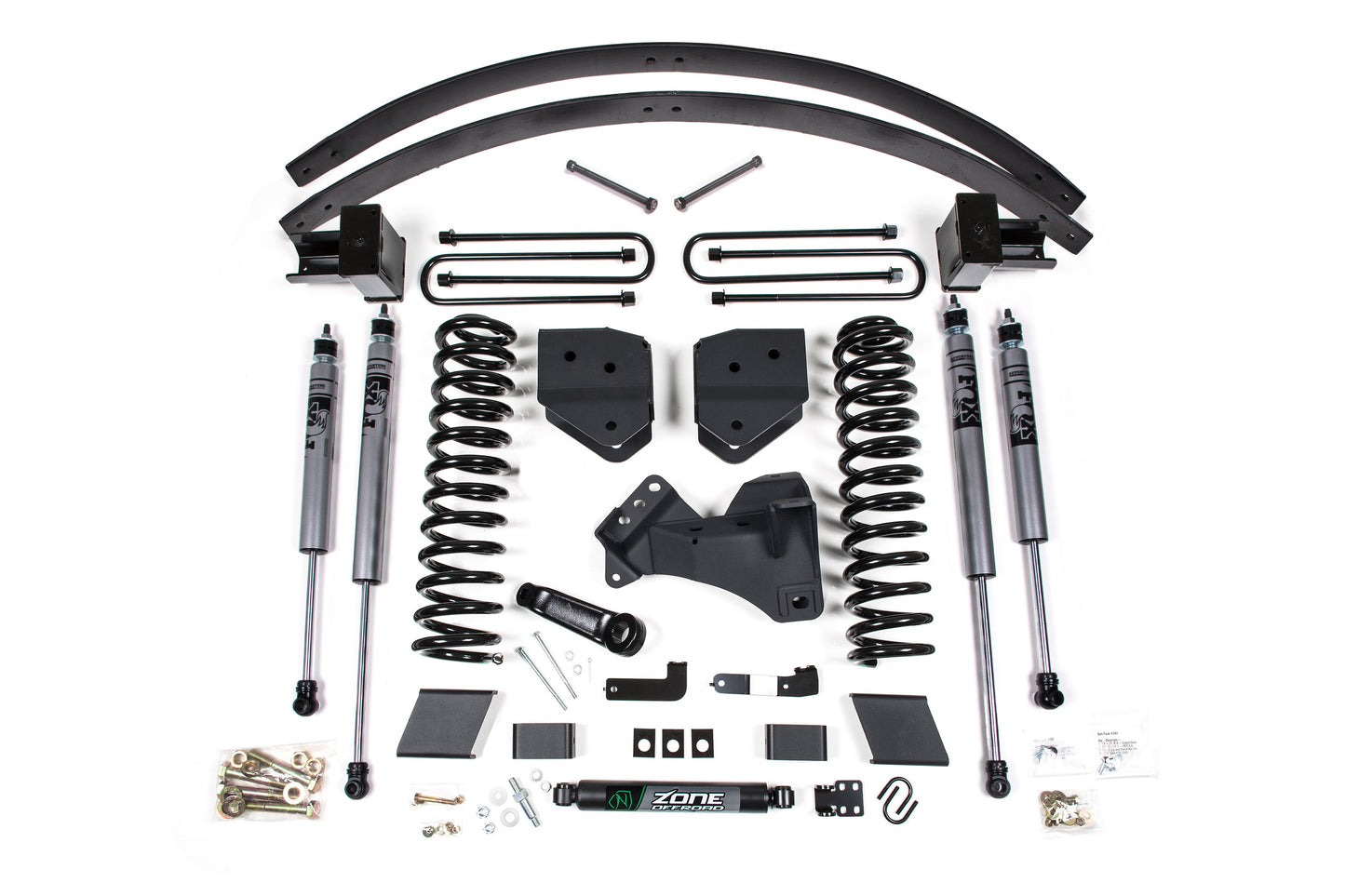 17-19 Ford F350/350 6 Inch Suspension Lift Kit, 4 Inch Rear, Block Kit Without Factory Overload, Gas, 2 Leaf Main - Nitro Shocks Zone Offroad