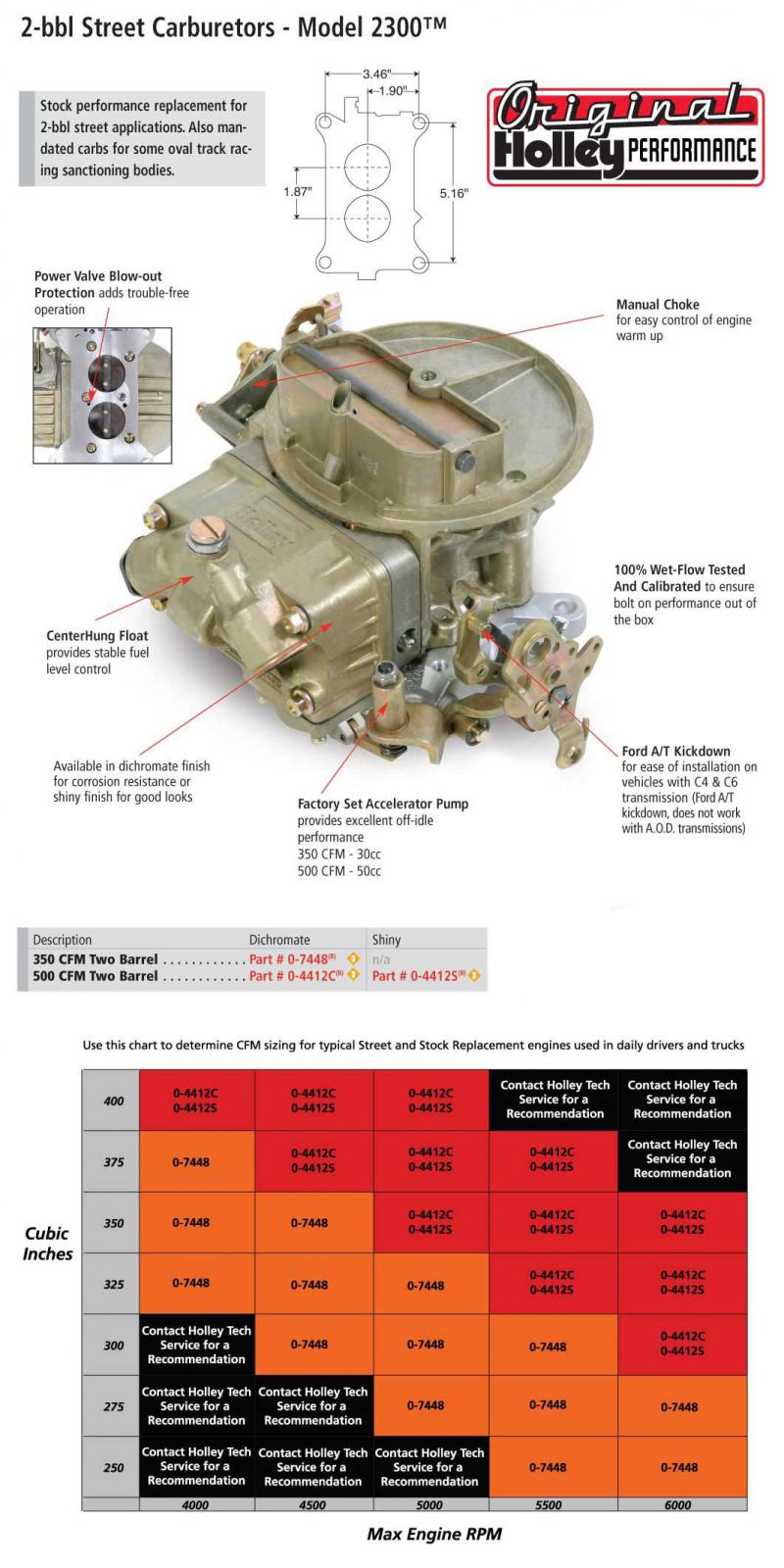 Performance 2BBL Carburetor 500 CFM 2300 Gold Dichromate Gasoline Choke Type Manual Holley-13