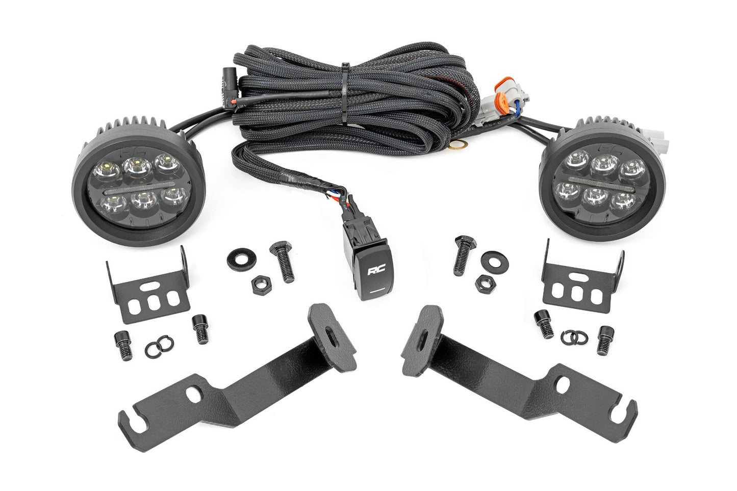 LED Light Kit | Ditch Mount | Black Series Round | 3.5 Inch | Amber DRL | Toyota Tacoma (05-15) Rough Country