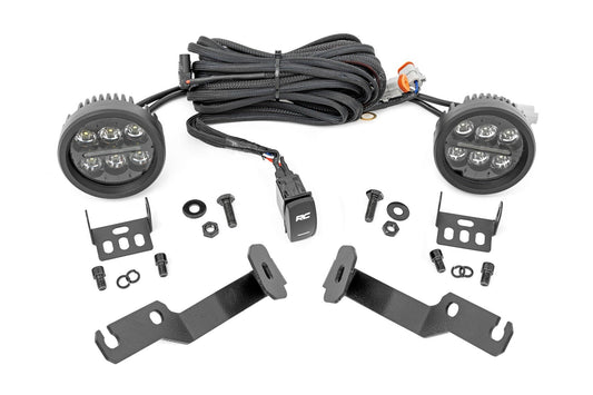 LED Light Kit | Ditch Mount | Black Series Round | 3.5 Inch | Amber DRL | Toyota Tacoma (05-15) Rough Country