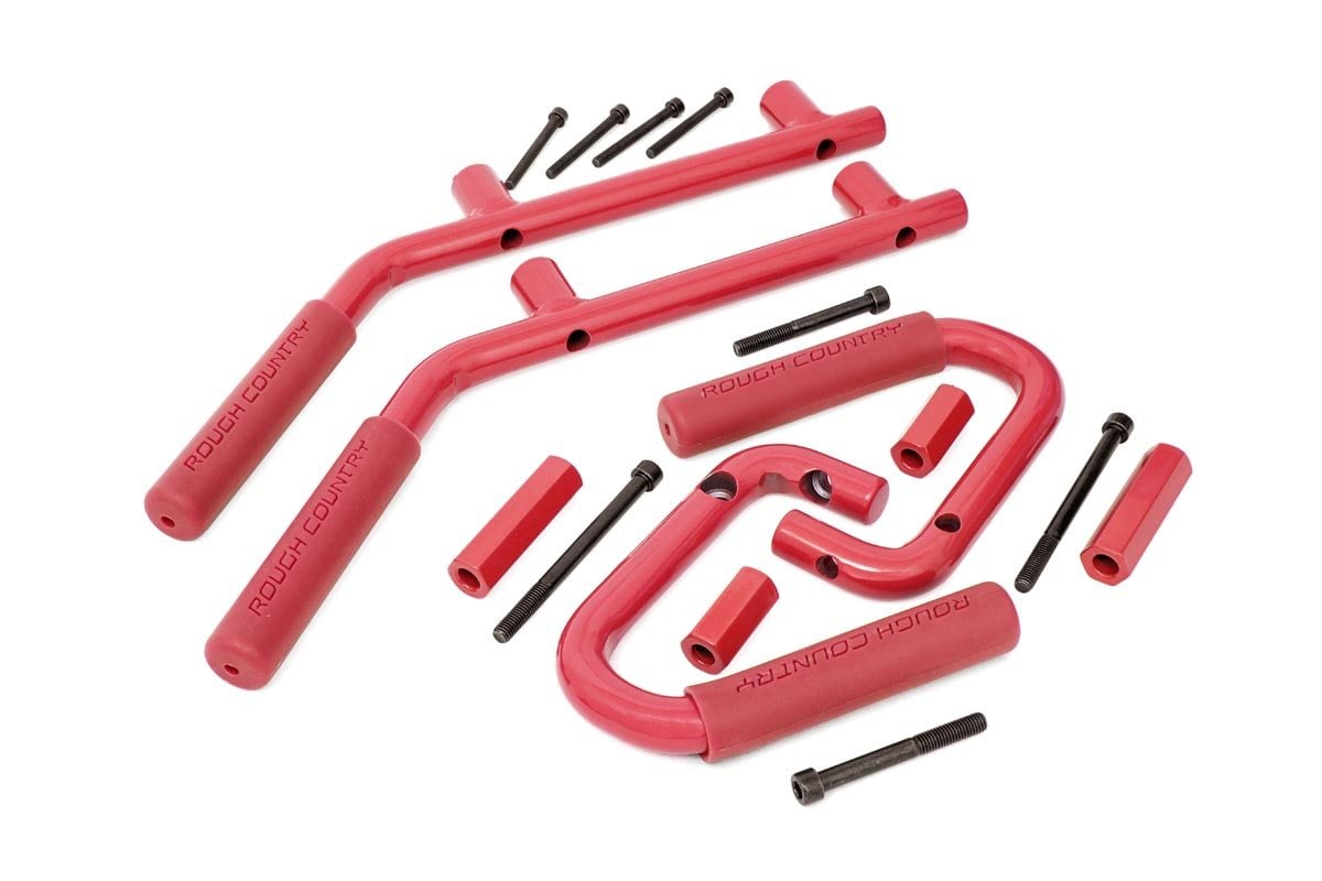 Grab Handles | Steel | FR & RR | Red | Jeep Wrangler JK/Wrangler Unlimited (07-18) Rough Country