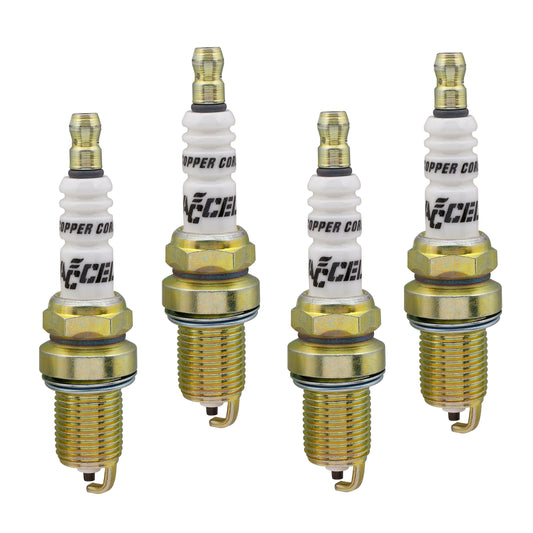Hp Copper Spark Plug 14MM Thread, .750 In Reach Gasket (Flat) Seat Iso Standard 4 Pack ACCEL