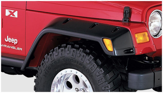Black Max Coverage Pocket/Rivet Style Textured Finish Front Fender Flares For 1997-2006 Jeep Wrangler TJ Bushwacker