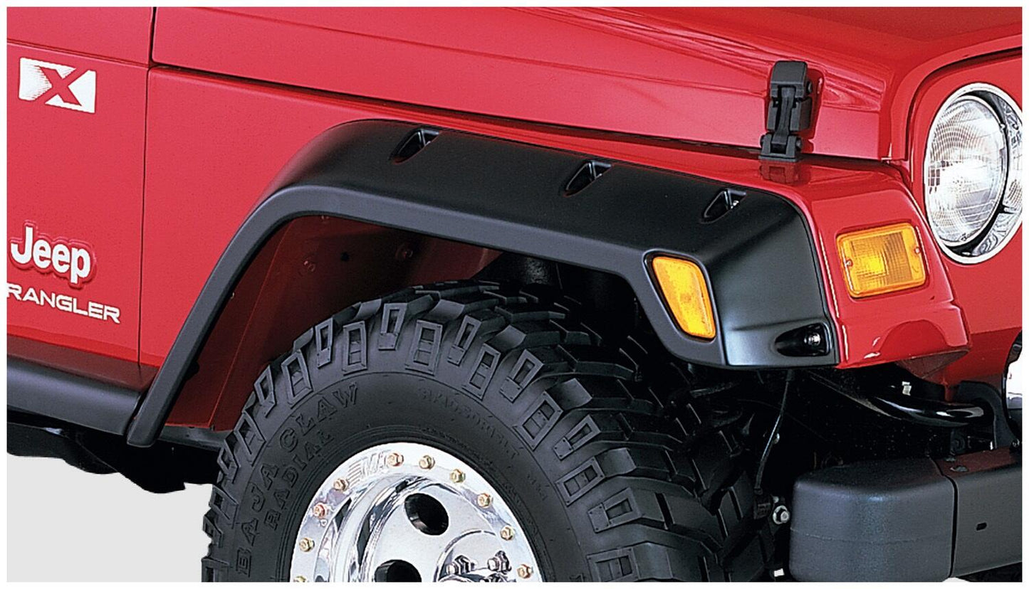 Black Pocket/Rivet Style Textured Finish Front Fender Flares For 1997-2006 Jeep Wrangler TJ Bushwacker