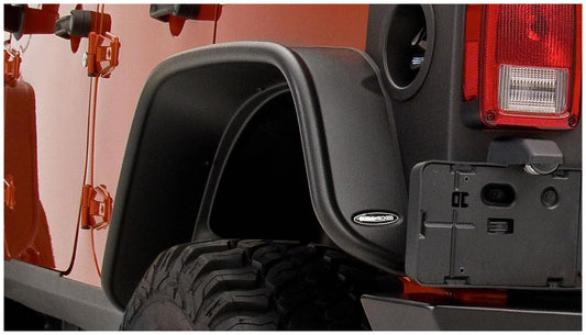 Black Jeep Flat Style Textured Finish Rear Fender Flares For 2007-2018 Jeep Wrangler JK Unlimited 4-Door Bushwacker-1