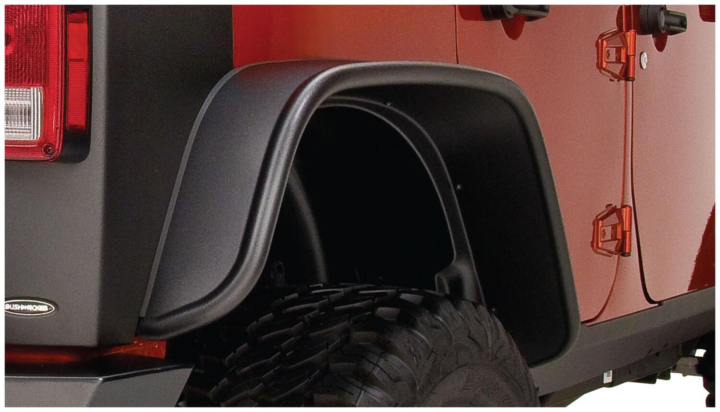 Black Jeep Flat Style Textured Finish Rear Fender Flares For 2007-2018 Jeep Wrangler JK Unlimited 4-Door Bushwacker-2