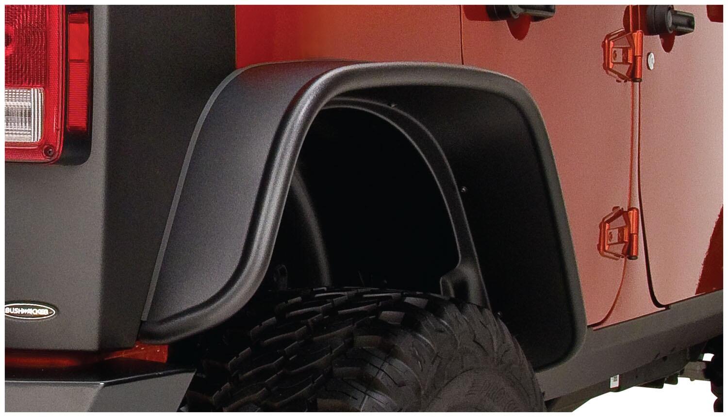 Black Jeep Flat Style Textured Finish Rear Fender Flares For 2007-2018 Jeep Wrangler JK Unlimited 4-Door Bushwacker-2