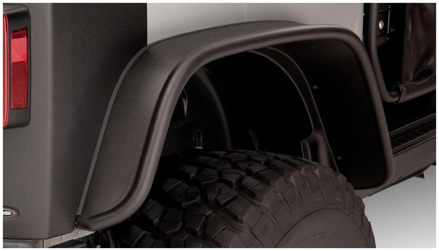 Black Jeep Flat Style Textured Finish Rear Fender Flares For 2007-2018 Jeep Wrangler JK 2-Door Bushwacker-1