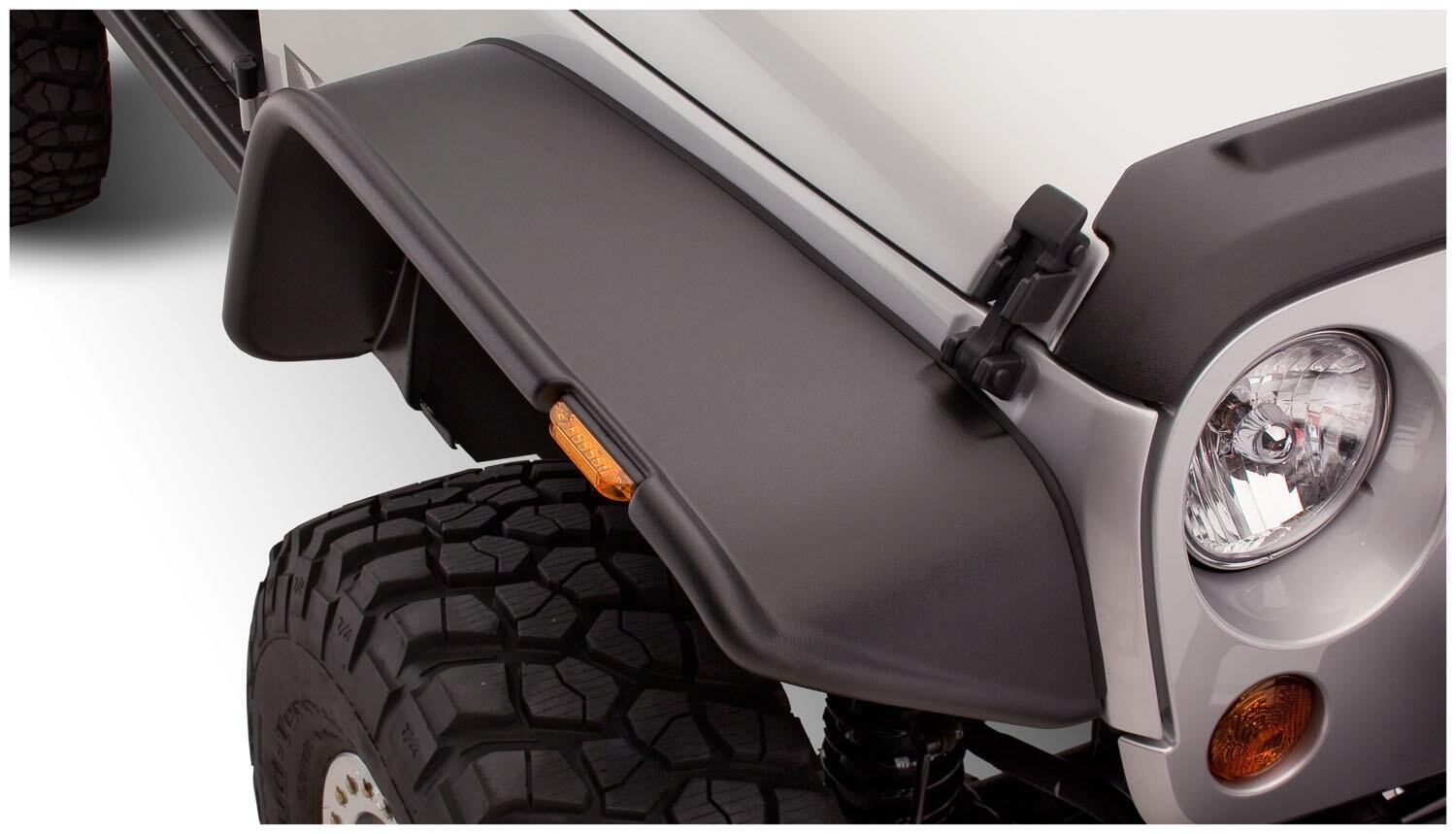 Black Jeep Flat Style Textured Finish Front Fender Flares For 2007-2018 Jeep Wrangler JK Bushwacker-1