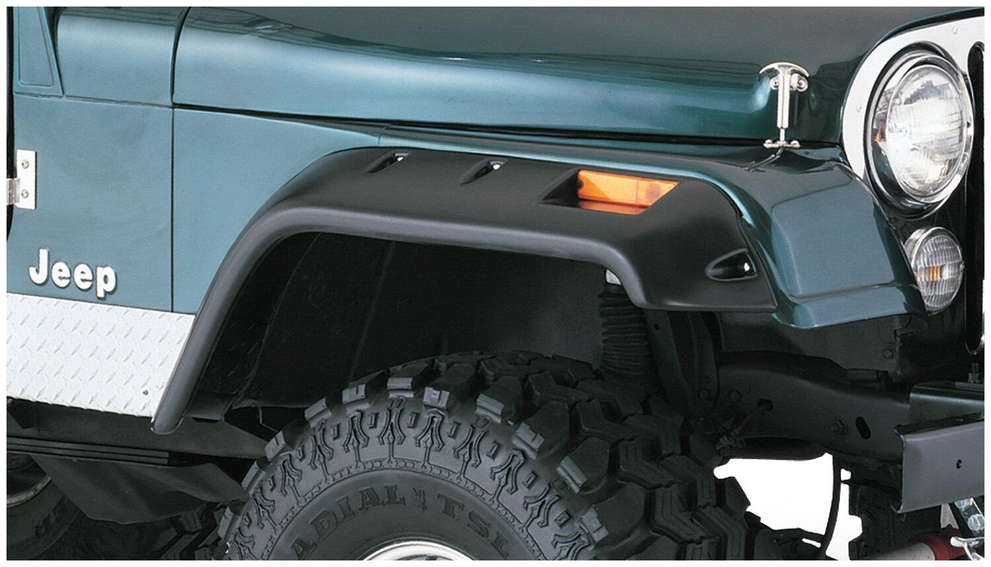 Black Jeep Cutout Style Textured Finish Front Fender Flares For 1956-1986 Jeep CJ5, CJ5A, CJ6, CJ6A, CJ7, Willys Bushwacker