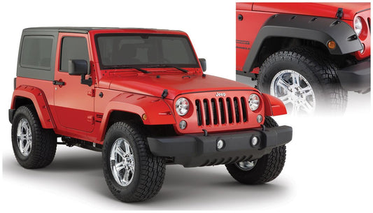 Black Pocket/Rivet Style Smooth Finish Front Fender Flares For 2007-2018 Jeep Wrangler JK Bushwacker