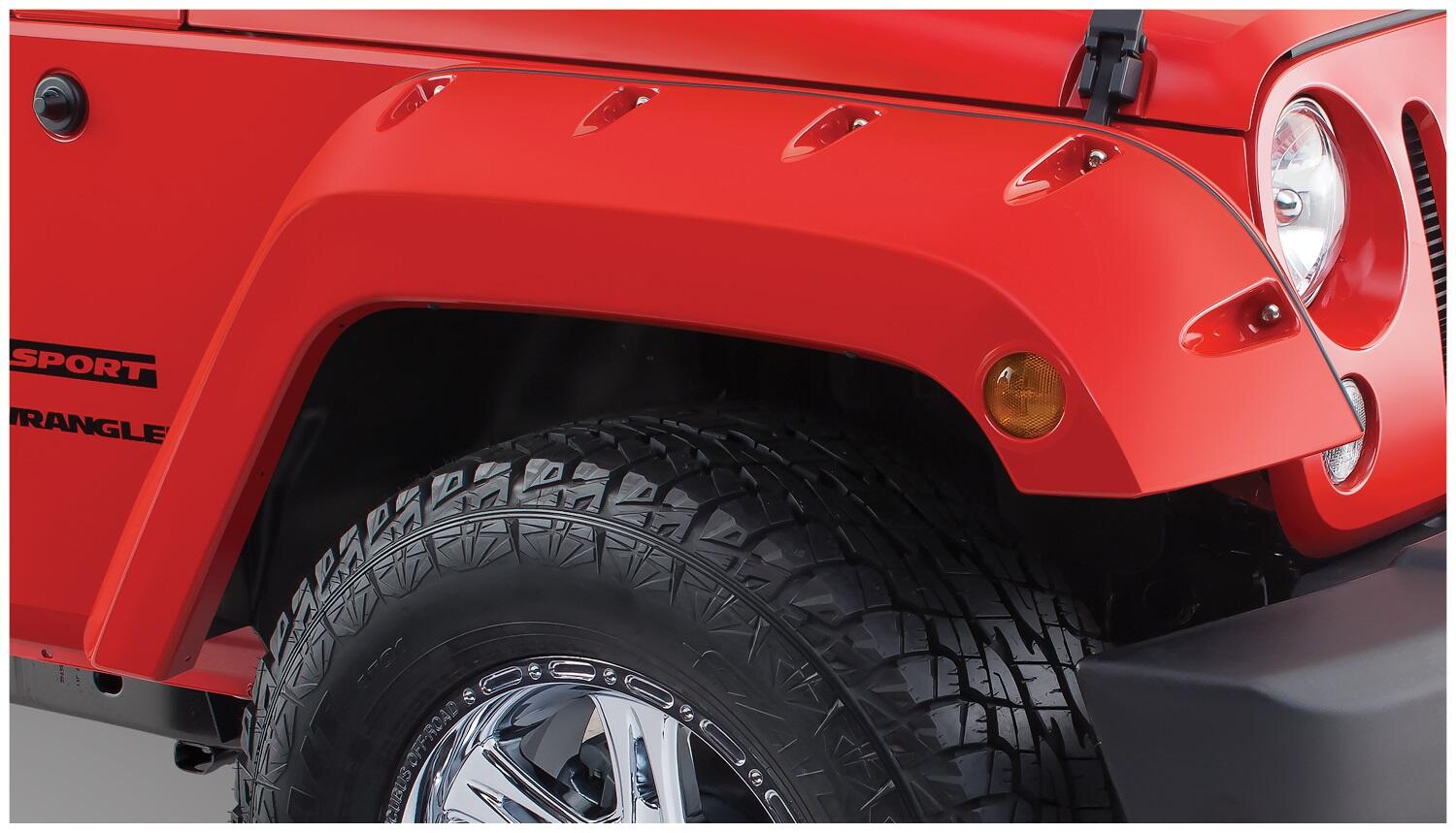 Black Pocket/Rivet Style Smooth Finish Front Fender Flares For 2007-2018 Jeep Wrangler JK Bushwacker-2