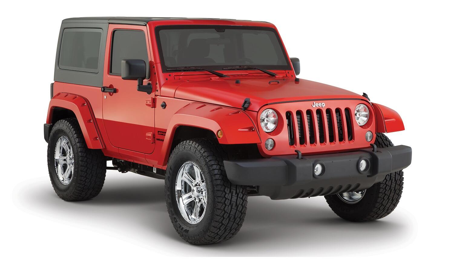 Black Pocket/Rivet Style Smooth Finish Front Fender Flares For 2007-2018 Jeep Wrangler JK Bushwacker-3