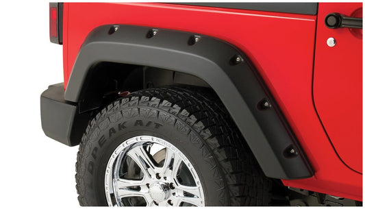 Black Pocket/Rivet Style Smooth Finish Rear Fender Flares For 2007-2018 Jeep Wrangler JK 2-Door Bushwacker-1