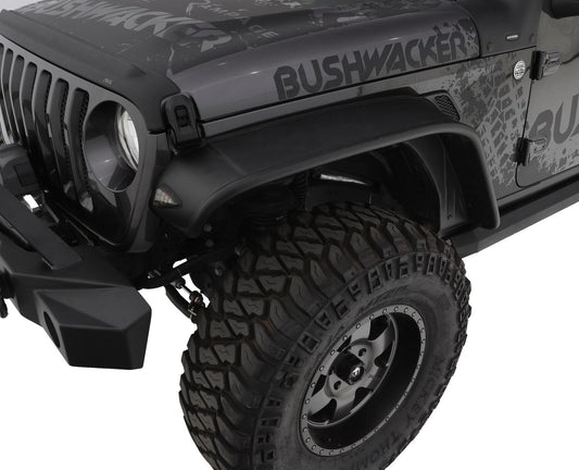 Black Jeep Flat Style Textured Finish Front Fender Flares For 2018-2022 Jeep Wrangler JL (Excludes Rubicon) Bushwacker
